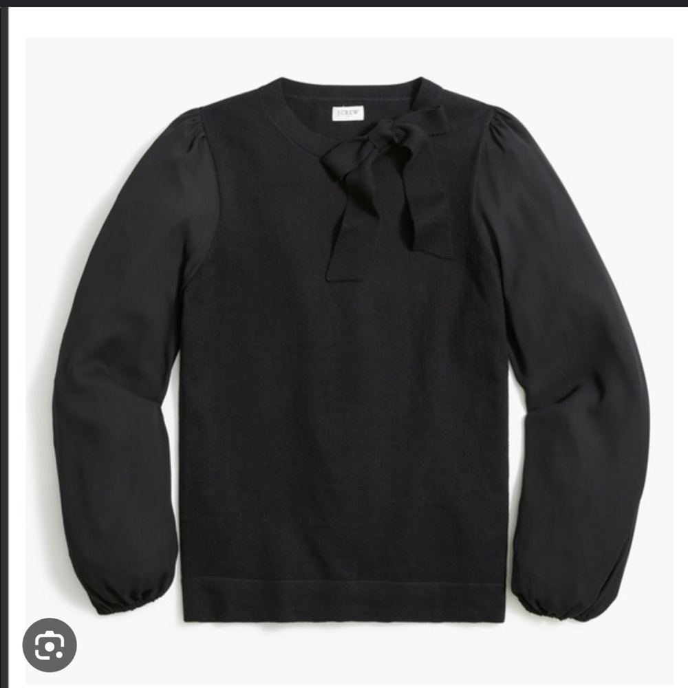 J. Crew Elegant Black Bow Crew Neck Sweater, Size M
